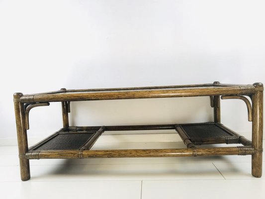 Vintage Dark Bamboo and Rattan Coffee Table-WQJ-811760