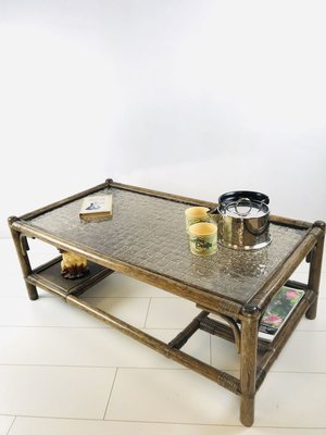 Vintage Dark Bamboo and Rattan Coffee Table-WQJ-811760