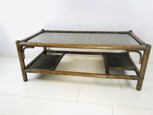 Vintage Dark Bamboo and Rattan Coffee Table-WQJ-811760