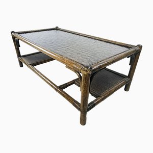 Vintage Dark Bamboo and Rattan Coffee Table-WQJ-811760