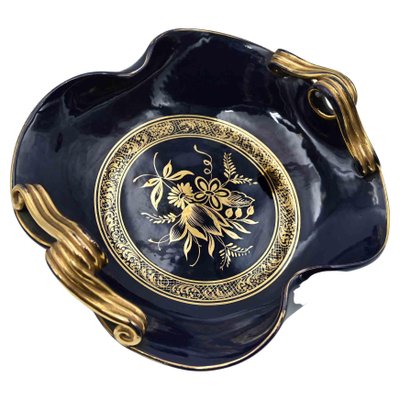 Vintage Dark Blue Gilded Tray, Italy, 1930s-ZCI-1166733