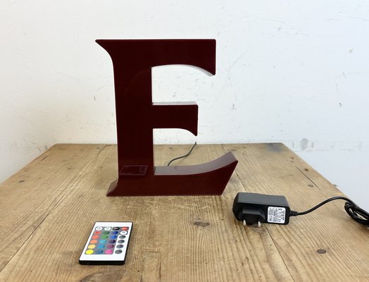 Vintage Dark Red Illuminated Letter E, 1980s-CGF-1747338