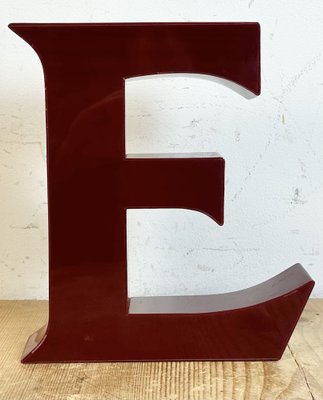 Vintage Dark Red Illuminated Letter E, 1980s-CGF-1747338