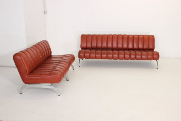 Vintage Daybed and Chairs in Leather, Set of 3-VGV-2023532