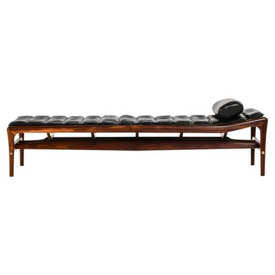 Vintage Daybed in Rosewood with Nylon Strings and Black Leather by Helge Vestergaard Jensen, 1960s-SC-2027260