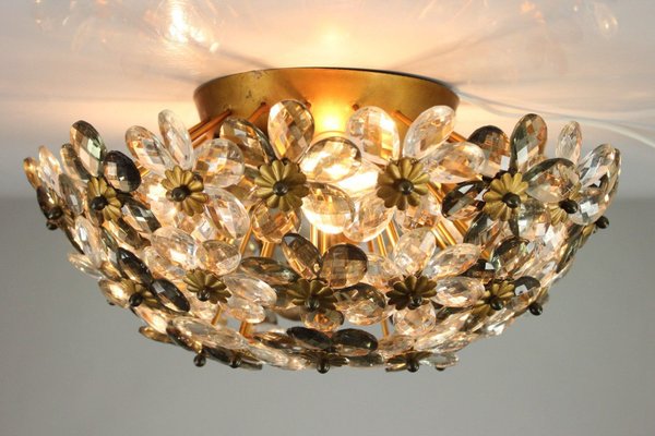 Vintage Diamond Cut Glass Blossom Flush Mount Ceiling Lamp from Banci, 1950s-FUP-658883