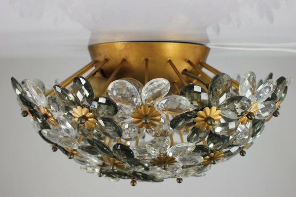 Vintage Diamond Cut Glass Blossom Flush Mount Ceiling Lamp from Banci, 1950s-FUP-658883