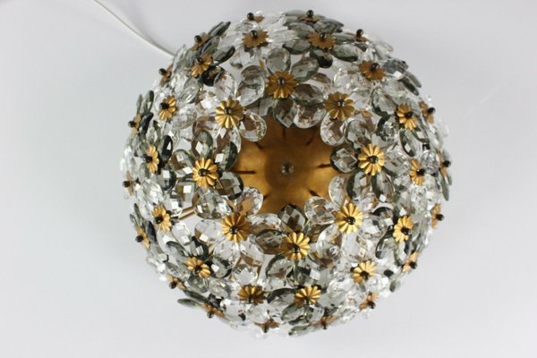 Vintage Diamond Cut Glass Blossom Flush Mount Ceiling Lamp from Banci, 1950s-FUP-658883