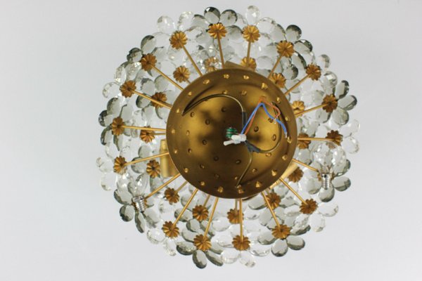 Vintage Diamond Cut Glass Blossom Flush Mount Ceiling Lamp from Banci, 1950s-FUP-658883