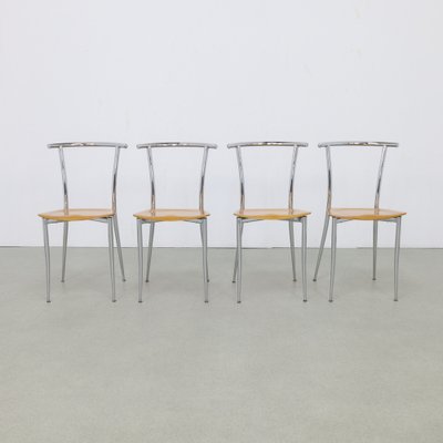 Vintage Dining Chair in Chrome and Plywood by Segis, 1990s, Set of 4-RZV-1820043