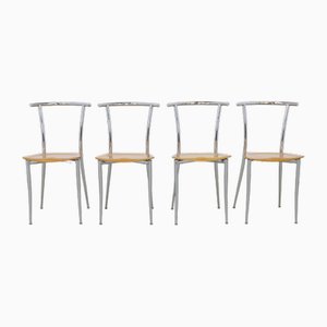 Vintage Dining Chair in Chrome and Plywood by Segis, 1990s, Set of 4-RZV-1820043