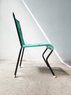 Vintage Dining Chair with Aquamarine Green PVC Straps & Black Metal Tubular Structure-GGK-645200