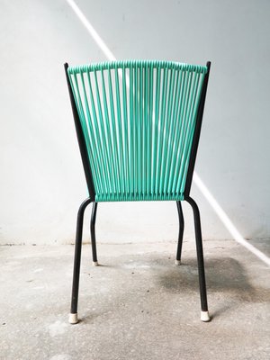 Vintage Dining Chair with Aquamarine Green PVC Straps & Black Metal Tubular Structure-GGK-645200