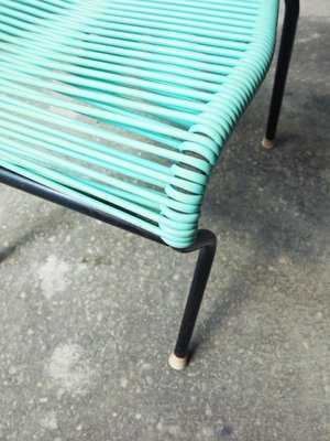 Vintage Dining Chair with Aquamarine Green PVC Straps & Black Metal Tubular Structure-GGK-645200