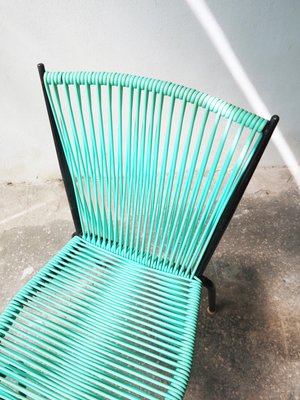 Vintage Dining Chair with Aquamarine Green PVC Straps & Black Metal Tubular Structure-GGK-645200