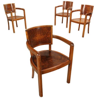 Vintage Dining Chairs in Burl Veneer, Italy, 1940s, Set of 4-VMM-1821411