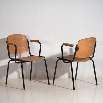 Vintage Dining Chairs with Armrests, 1950, Set of 4-ZNJ-2035302