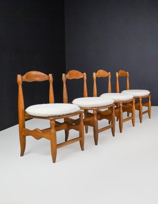 Vintage Dining Room Chairs in Oak and Bouclé from Guillerme & Chambron, 1960s, Set of 8-TRW-1729762