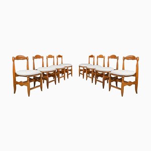 Vintage Dining Room Chairs in Oak and Bouclé from Guillerme & Chambron, 1960s, Set of 8-TRW-1729762