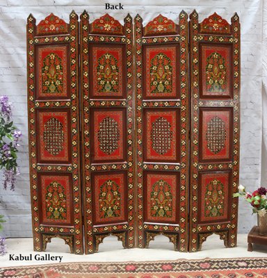 Vintage Double-Sided Hand Painted Room Divider in Teak, 1980s-UZN-1453133