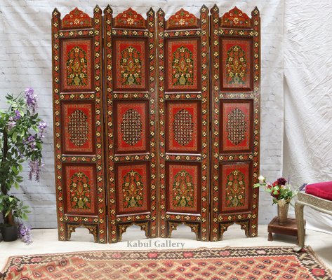 Vintage Double-Sided Hand Painted Room Divider in Teak, 1980s-UZN-1453133