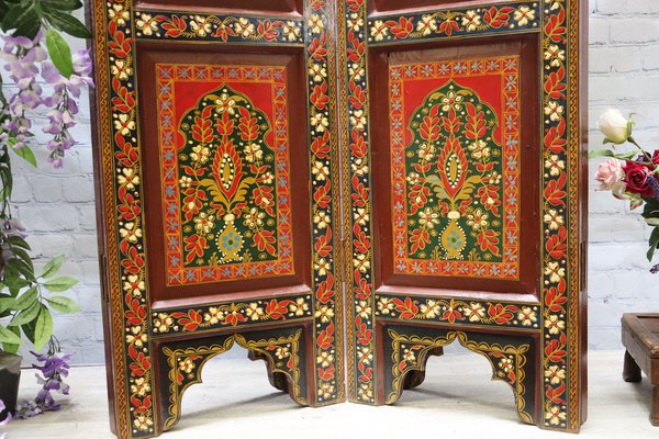 Vintage Double-Sided Hand Painted Room Divider in Teak, 1980s-UZN-1453133