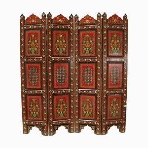 Vintage Double-Sided Hand Painted Room Divider in Teak, 1980s-UZN-1453133