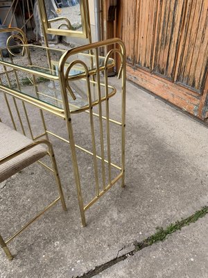 Vintage Dressing Table and Stool in Brass, 1950s, Set of 2-OXJ-1748687