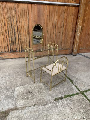 Vintage Dressing Table and Stool in Brass, 1950s, Set of 2-OXJ-1748687