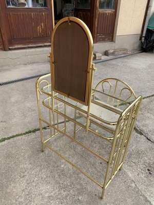 Vintage Dressing Table and Stool in Brass, 1950s, Set of 2-OXJ-1748687