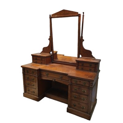 Vintage Dressing Table with Inlays of Wood and Golden Bronze Fasteners-TCS-1739863