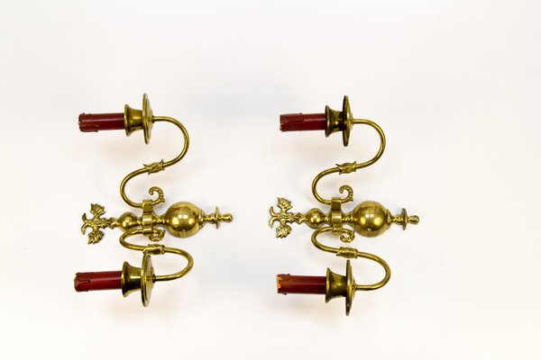 Vintage Dutch 2-Light Brass Sconces, 1930s, Set of 2-KEG-646182