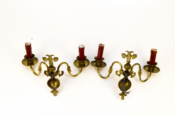 Vintage Dutch 2-Light Brass Sconces, 1930s, Set of 2-KEG-646182