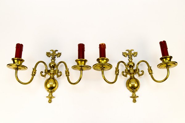 Vintage Dutch 2-Light Brass Sconces, 1930s, Set of 2-KEG-646182