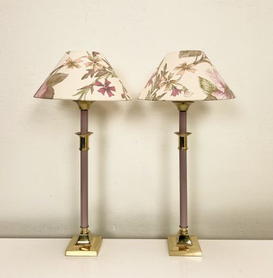 Vintage Dutch Brass and Metal Column Table Lamps, 1980s, Set of 2-WZZ-1805130