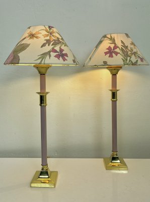 Vintage Dutch Brass and Metal Column Table Lamps, 1980s, Set of 2-WZZ-1805130