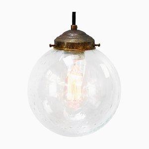 Vintage Dutch Bubble Glass and Brass Globe Pendant Lamp-BLS-715521