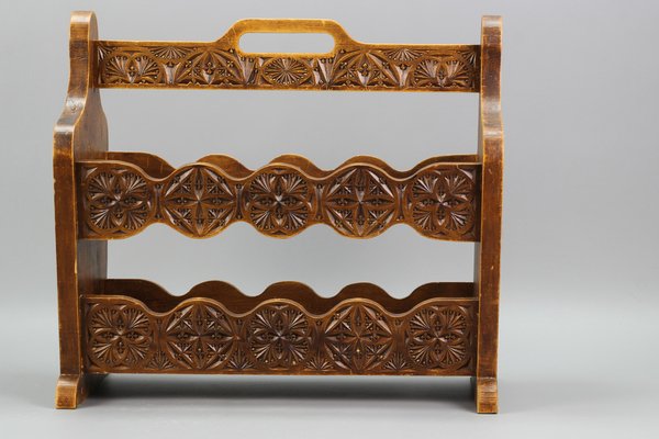 Vintage Dutch Carved Wooden Magazine Rack in Frisian Notch Cut Technique-KEG-1236403