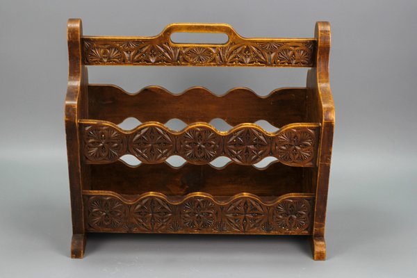 Vintage Dutch Carved Wooden Magazine Rack in Frisian Notch Cut Technique-KEG-1236403