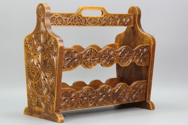 Vintage Dutch Carved Wooden Magazine Rack in Frisian Notch Cut Technique-KEG-1236403