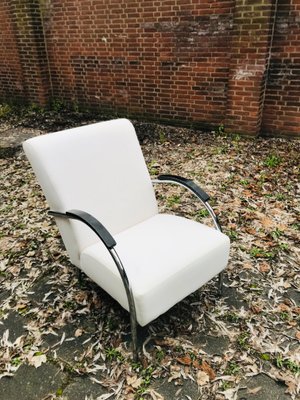 Vintage Dutch Industrial White Lounge Chair with Chromed Tubular Steel Frame, 1950s-WQJ-844696