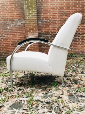 Vintage Dutch Industrial White Lounge Chair with Chromed Tubular Steel Frame, 1950s-WQJ-844696