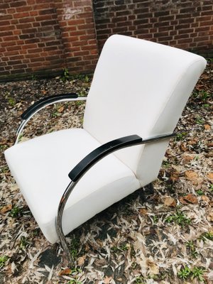 Vintage Dutch Industrial White Lounge Chair with Chromed Tubular Steel Frame, 1950s-WQJ-844696