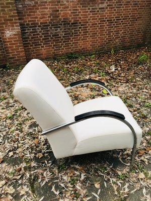 Vintage Dutch Industrial White Lounge Chair with Chromed Tubular Steel Frame, 1950s-WQJ-844696