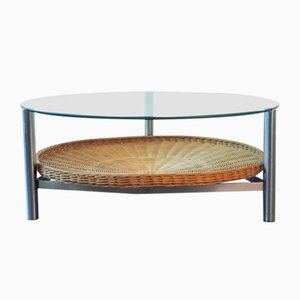 Vintage Dutch Metal, Wicker, and Glass Coffee Table-NV-667214