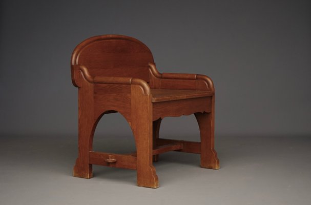 Vintage Dutch Oak Church Armchair, 1940s-MB-2034536