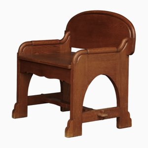 Vintage Dutch Oak Church Armchair, 1940s-MB-2034536