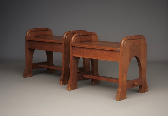 Vintage Dutch Oak Church Stools, 1940s, Set of 2-MB-2034529