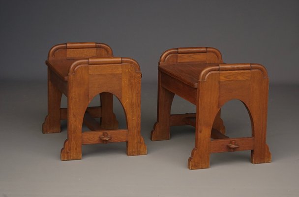 Vintage Dutch Oak Church Stools, 1940s, Set of 2-MB-2034529