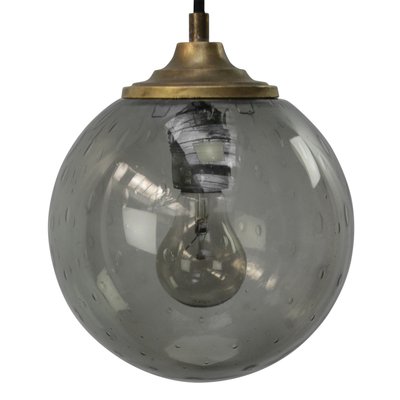 Vintage Dutch Smoked Bubble Glass & Brass Pendant Light-BLS-1440891